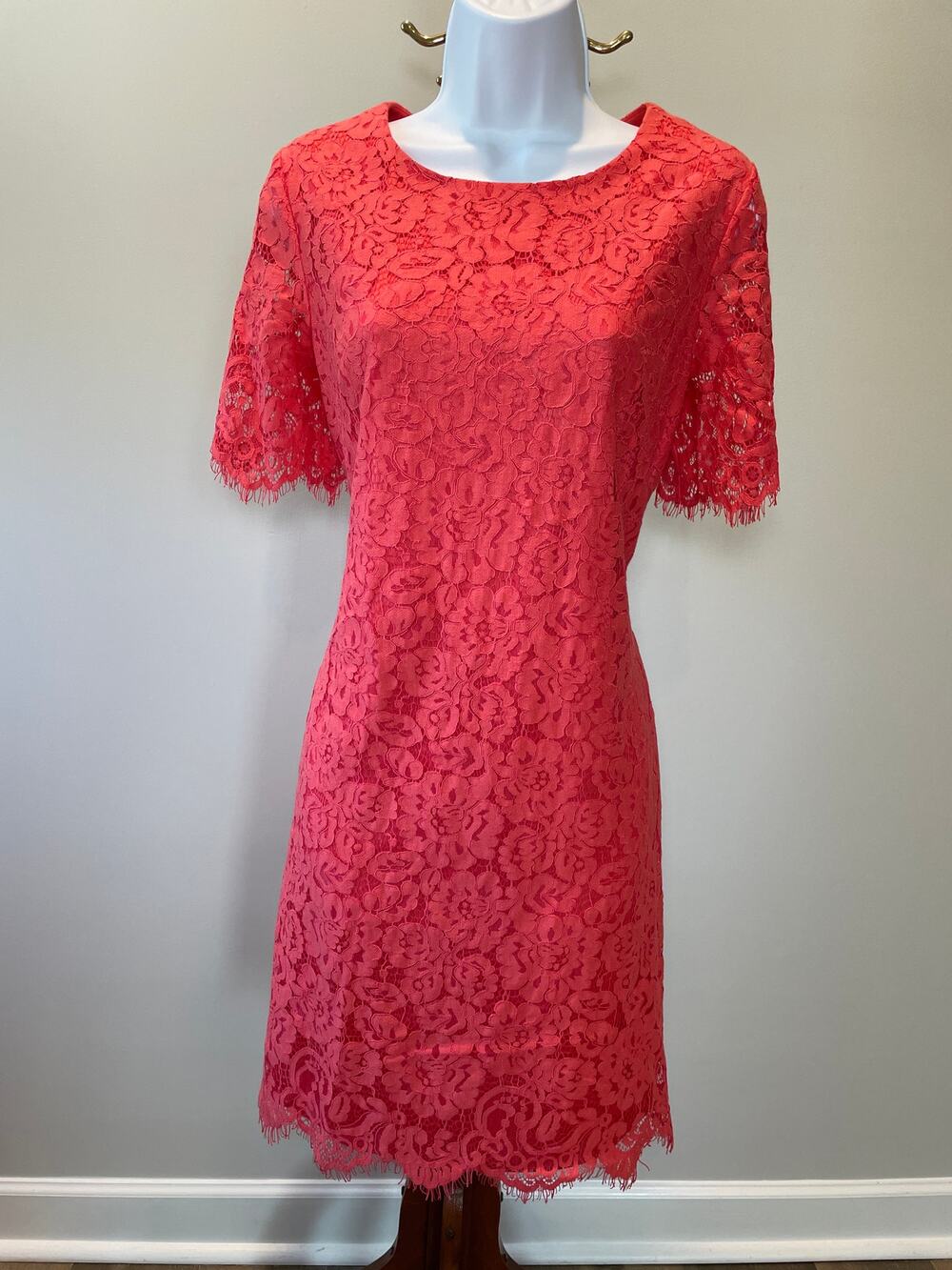 Jessica Howard Lace Dress Size 10 Short Sleeve Coral